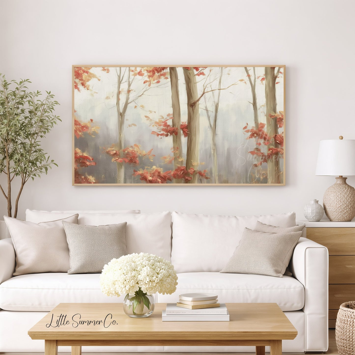 Misty Forest Trees Frame TV Art displayed on a TV