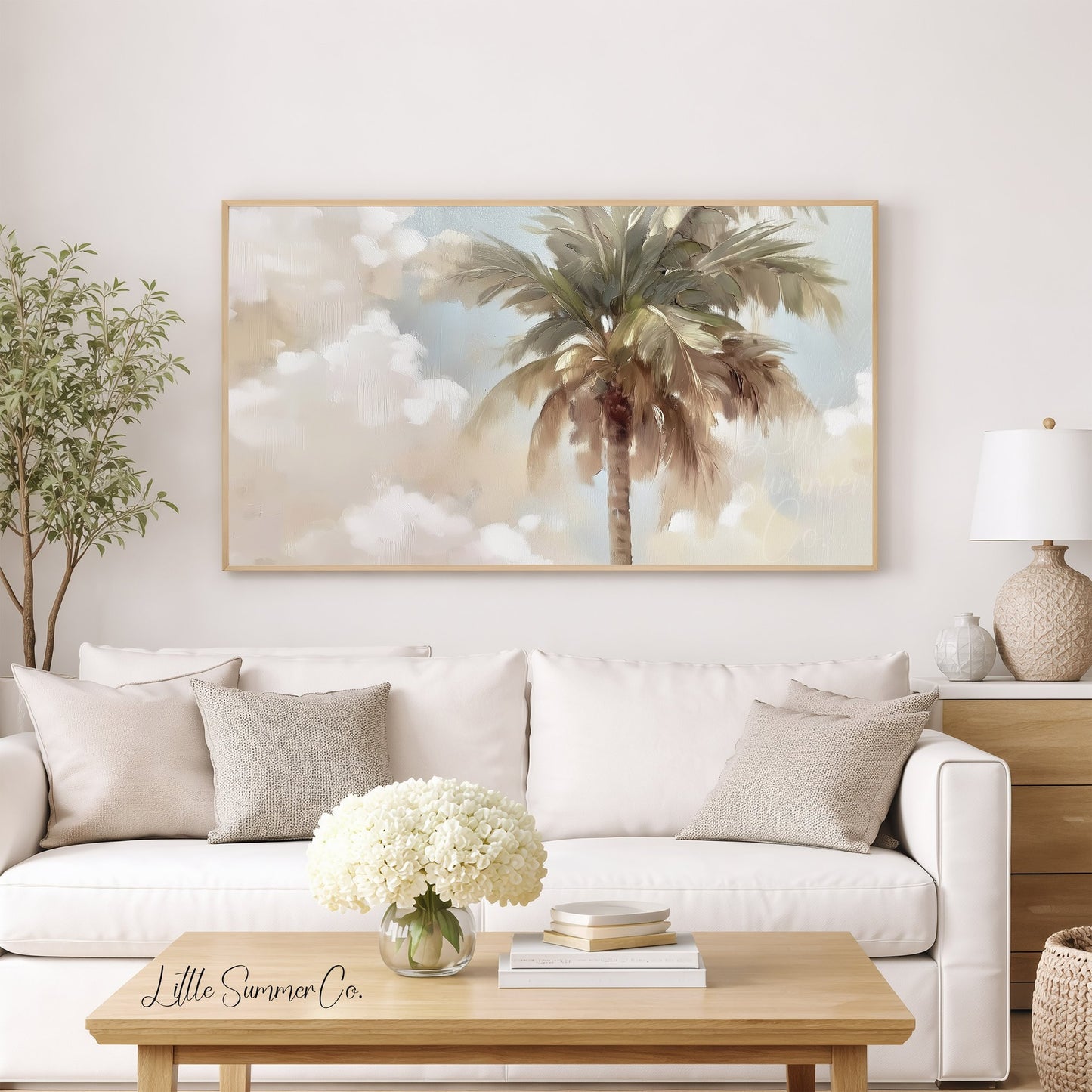 Palm Tree And Clouds Frame TV Art displayed on a TV