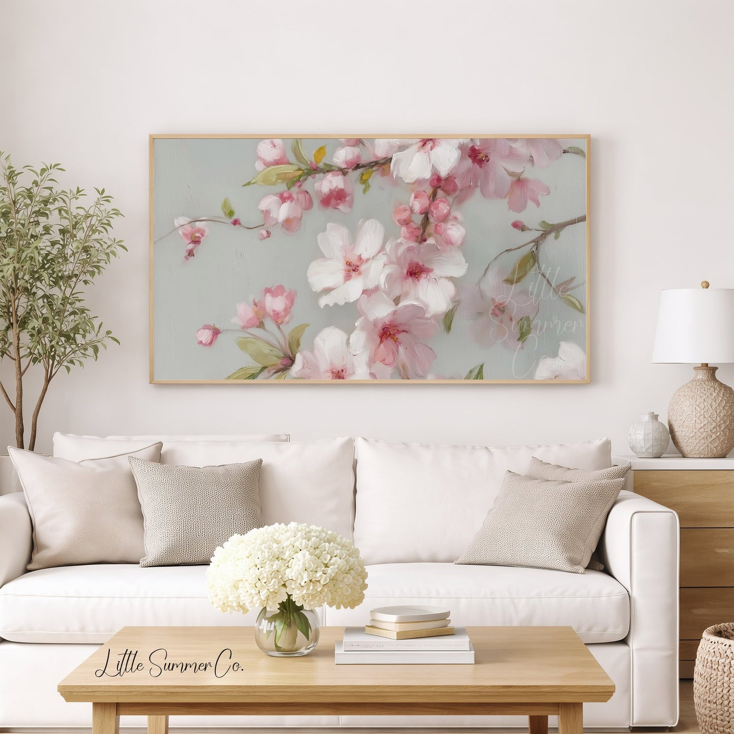Pink Cherry Blossom Branches Frame TV Art displayed on a TV