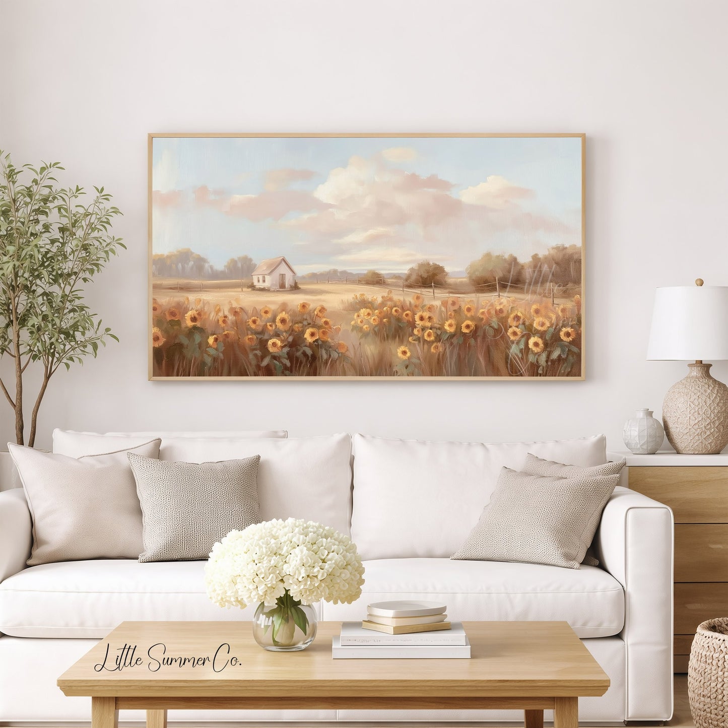 Sunflower Cottage Frame TV Art displayed on a TV