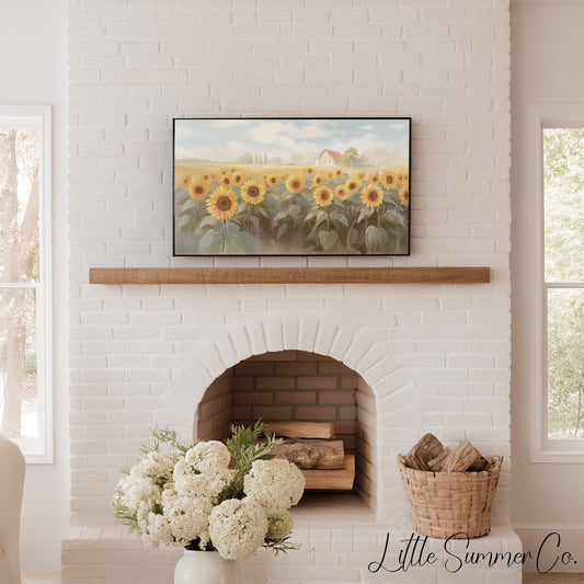 Sunflower Field Cottage Frame TV Art displayed on a TV