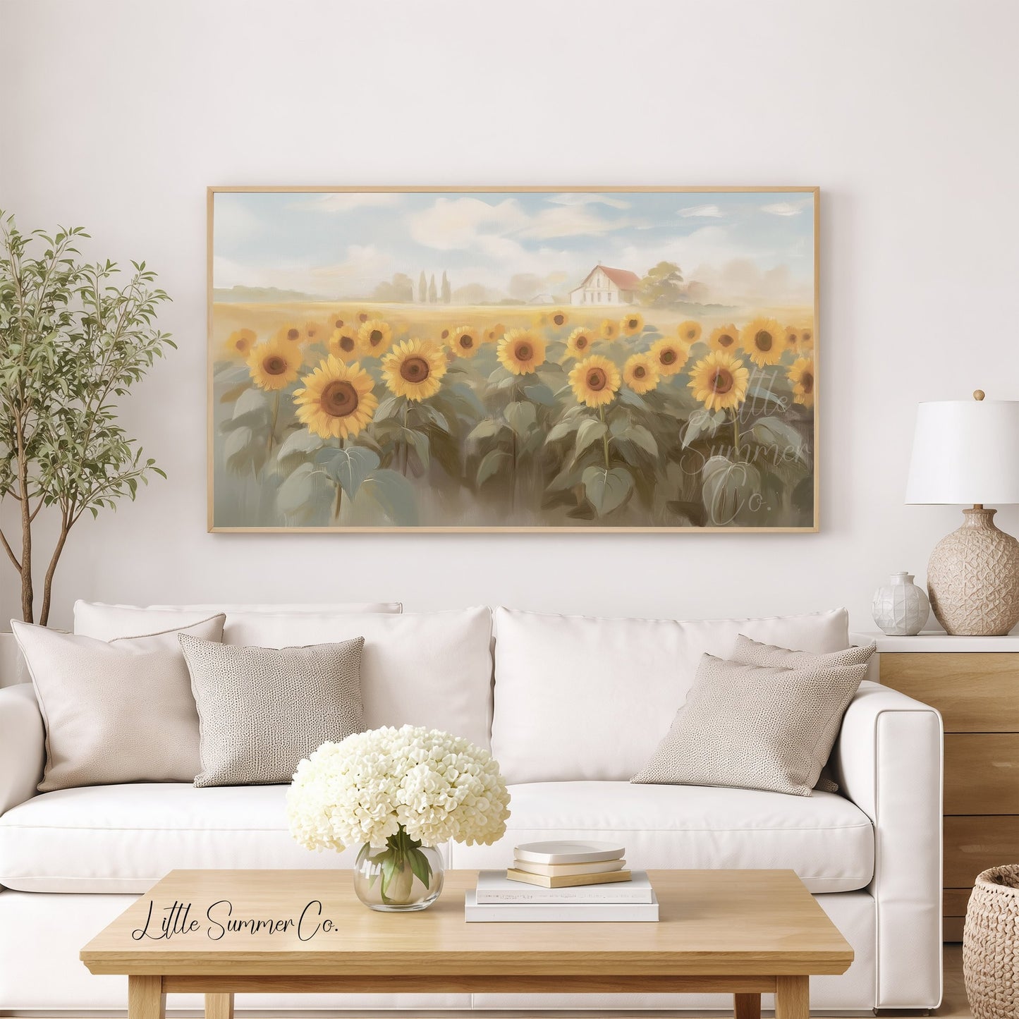 Sunflower Field Cottage Frame TV Art displayed on a TV