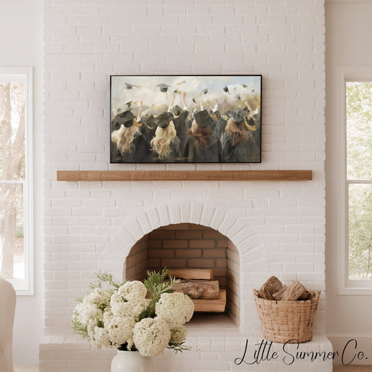 Graduates Tossing Caps Celebration Frame TV Art displayed on a TV