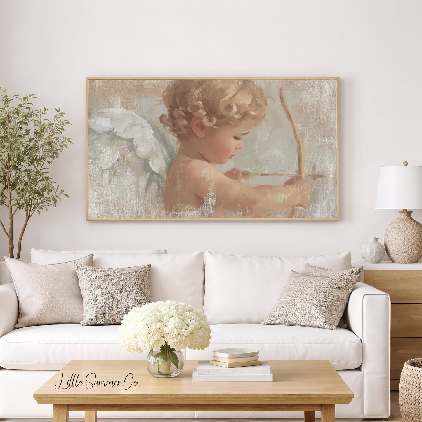 Cupid Cherub Frame TV Art displayed on a TV