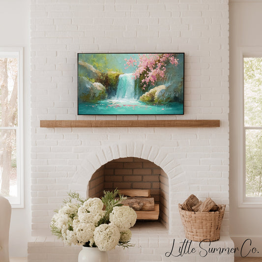 Cherry Blossom Waterfall Frame TV Art displayed on a TV