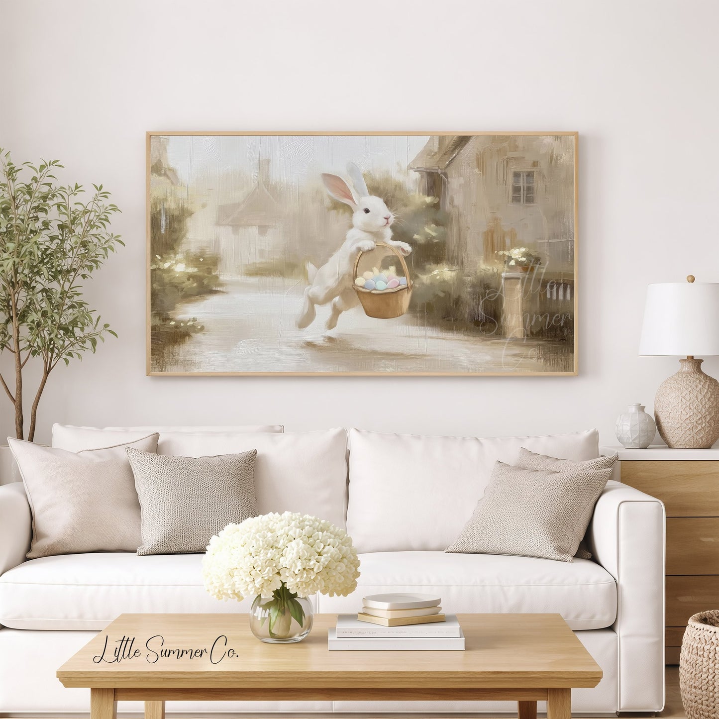 Bunny Easter Basket Frame TV Art displayed on a TV