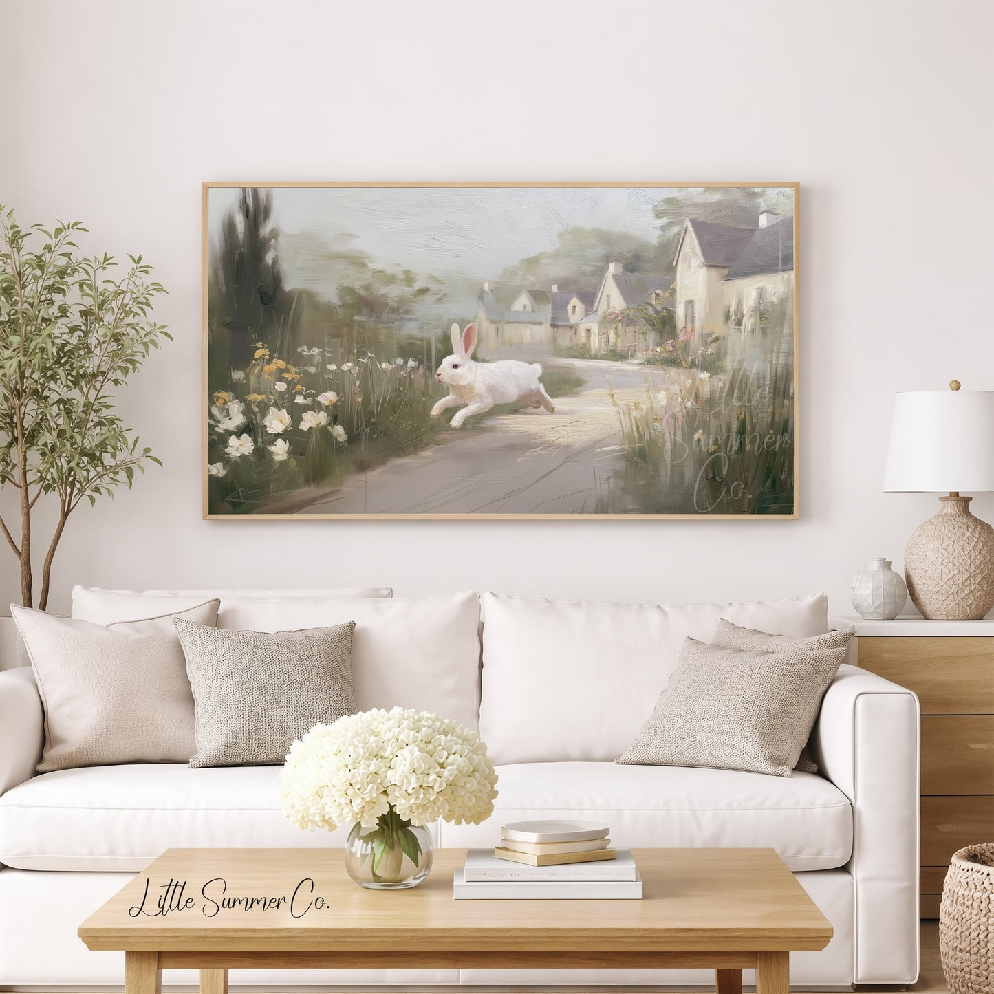White Rabbit Village Frame TV Art displayed on a TV