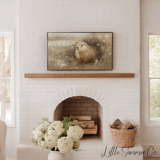 Groundhog In Meadow Grass Frame TV Art displayed on a TV