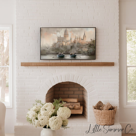 Castle Lake Rowboats Frame TV Art displayed on a TV