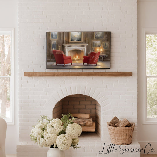 Fireplace Armchairs Frame TV Art displayed on a TV