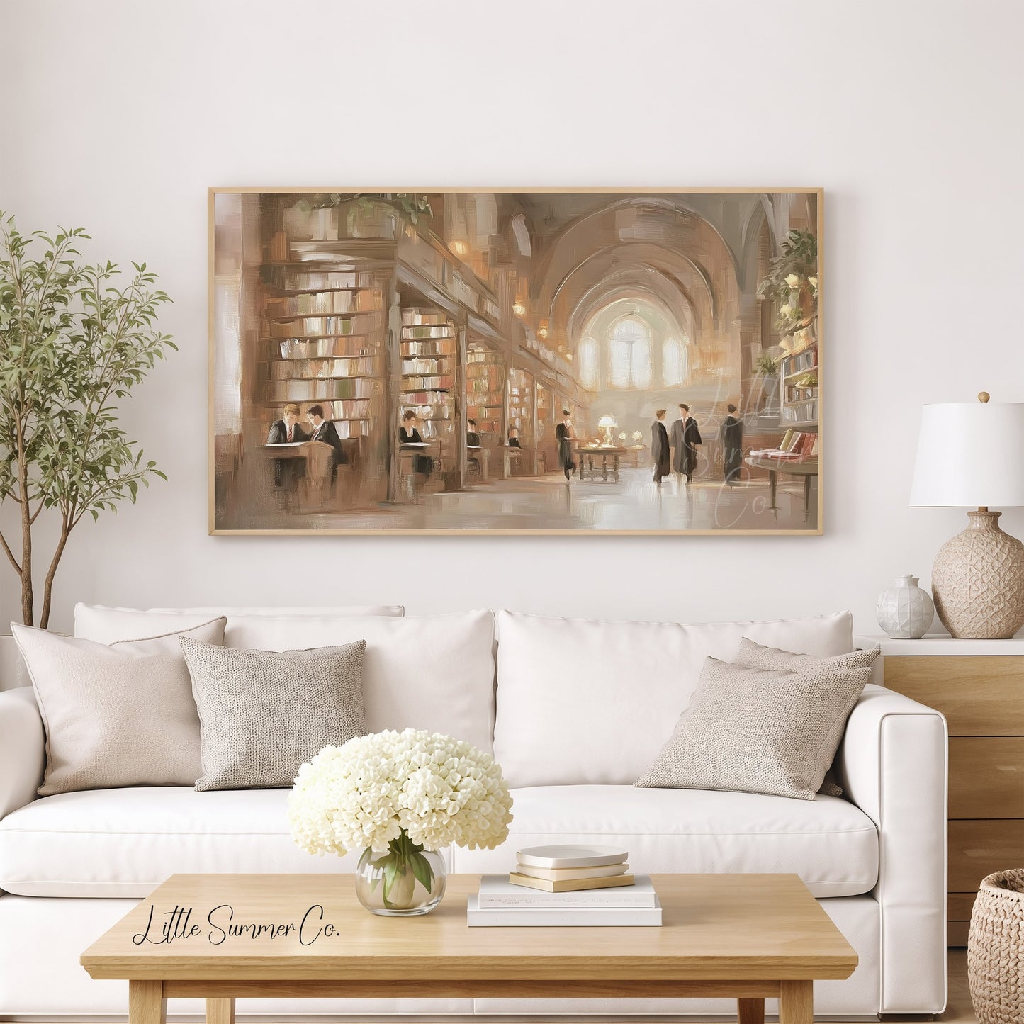 Grand Library Scholars Scene Frame TV Art displayed on a TV