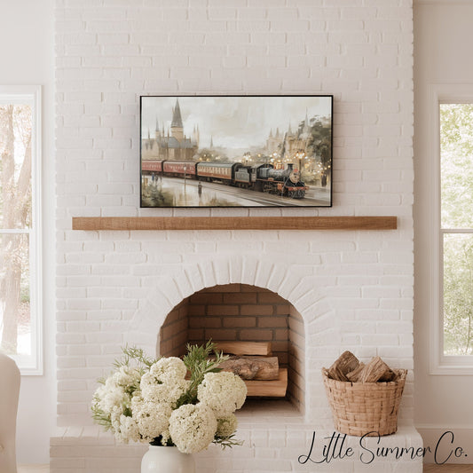 Steam Train Castle Frame TV Art displayed on a TV