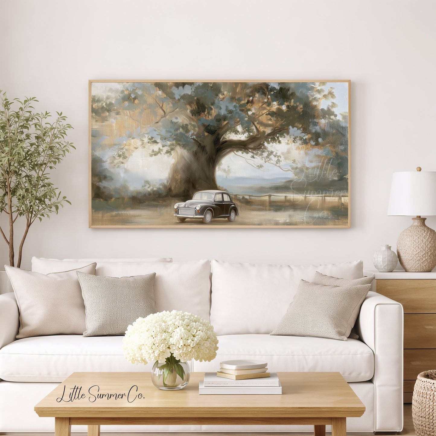 Tree and Car Frame TV Art displayed on a TV