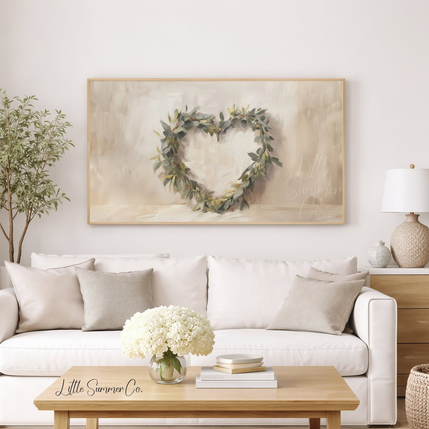 Leaf Heart Wreath Frame TV Art displayed on a TV