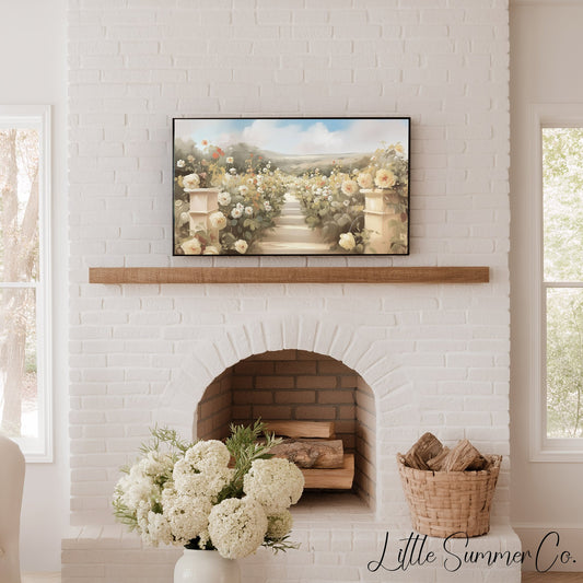 Rose Garden Path Frame TV Art displayed on a TV