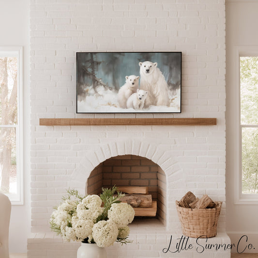 Polar Bear and Cubs Frame TV Art displayed on a TV