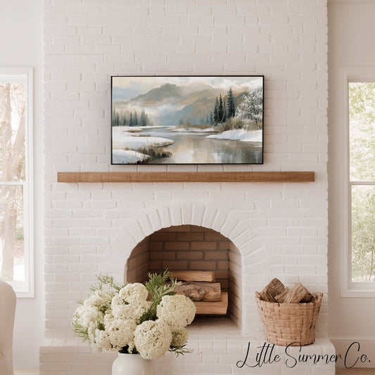 Snowy River and Pines Frame TV Art displayed on a TV