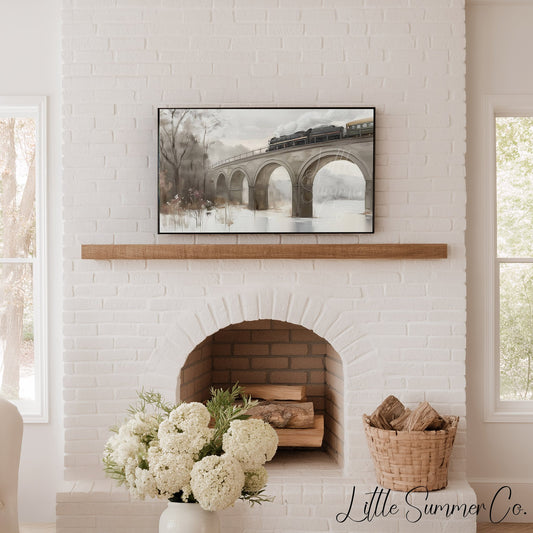 Steam Train Stone Viaduct Frame TV Art displayed on a TV