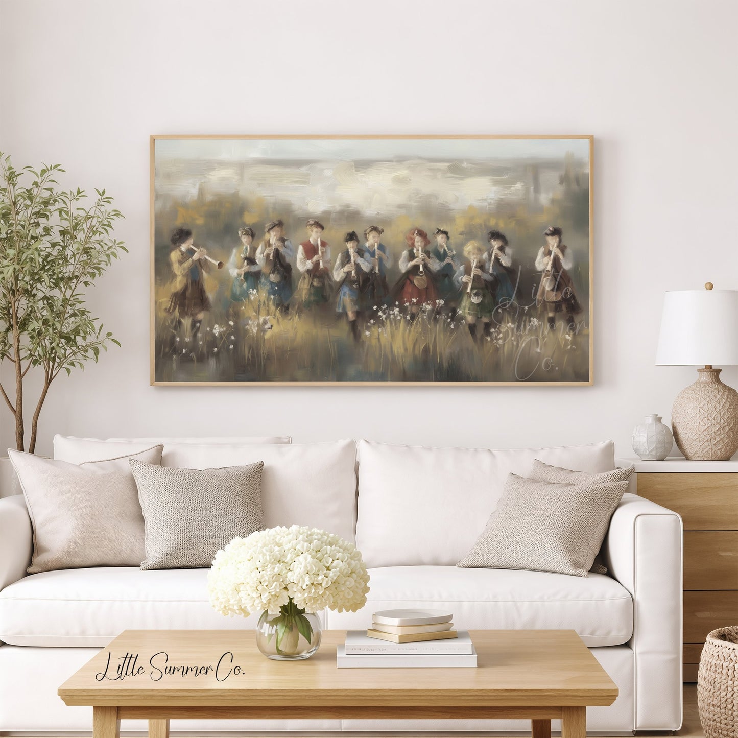 Children Playing Pipes Frame TV Art displayed on a TV