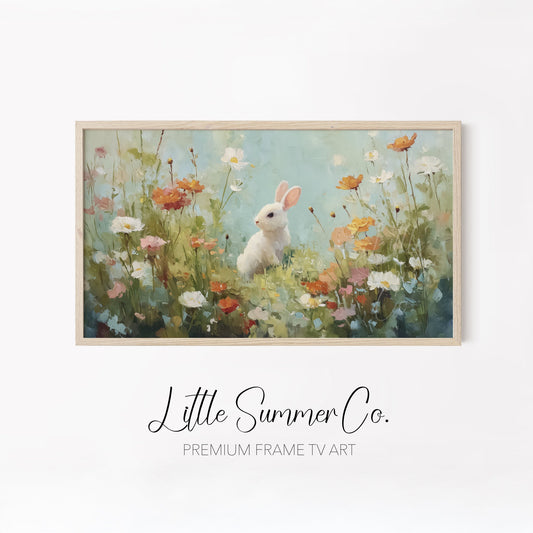 Floral Bunny Meadow Scenes Frame TV Art Bundle displayed on a TV