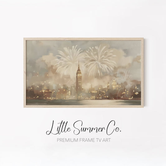 World City Fireworks Frame TV Art Bundle displayed on a TV