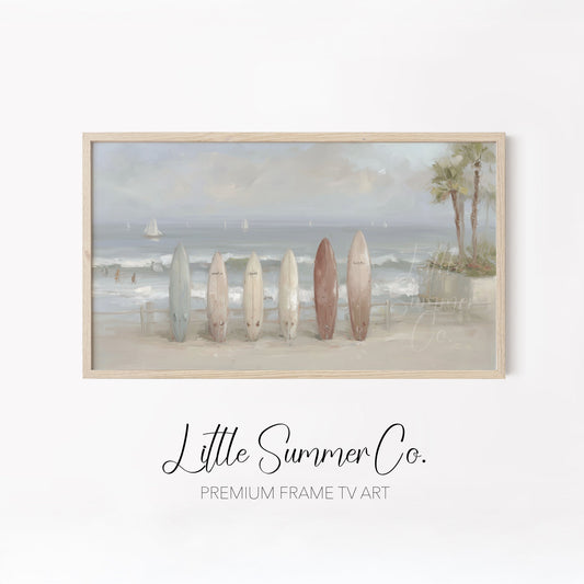 Coastal Surf Scenes Frame TV Art Bundle displayed on a TV