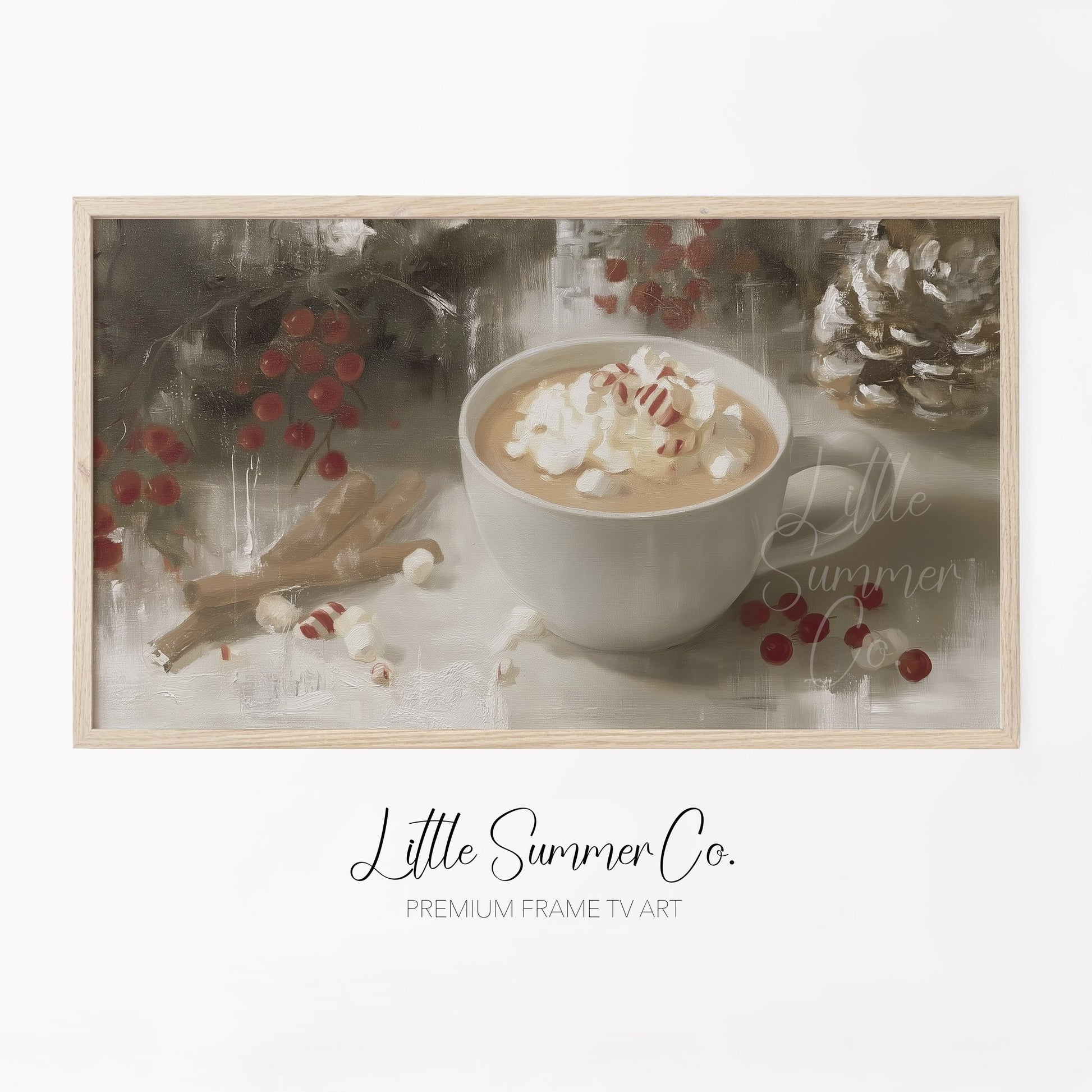 Peppermint Cocoa Cup Frame TV Art displayed on a TV