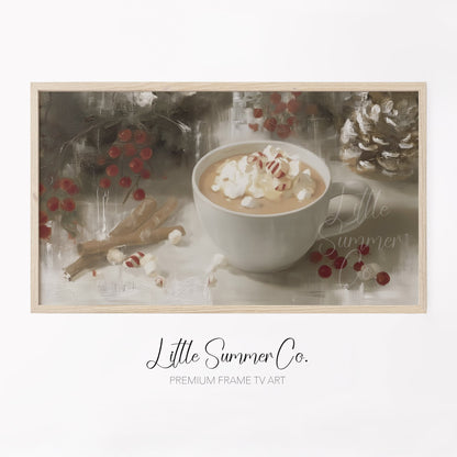 Peppermint Cocoa Cup Frame TV Art displayed on a TV