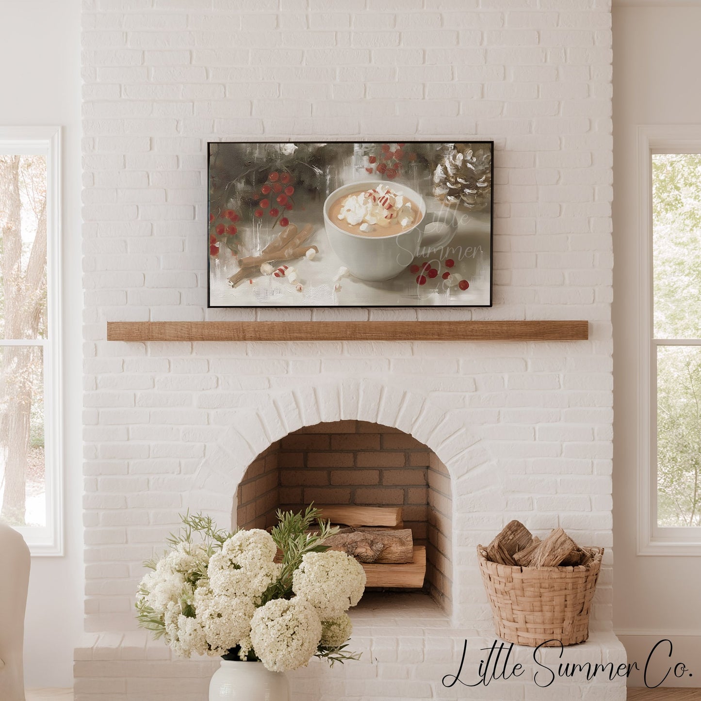 Peppermint Cocoa Cup Frame TV Art displayed on a TV