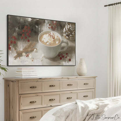 Peppermint Cocoa Cup Frame TV Art displayed on a TV