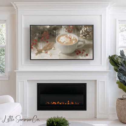 Peppermint Cocoa Cup Frame TV Art displayed on a TV