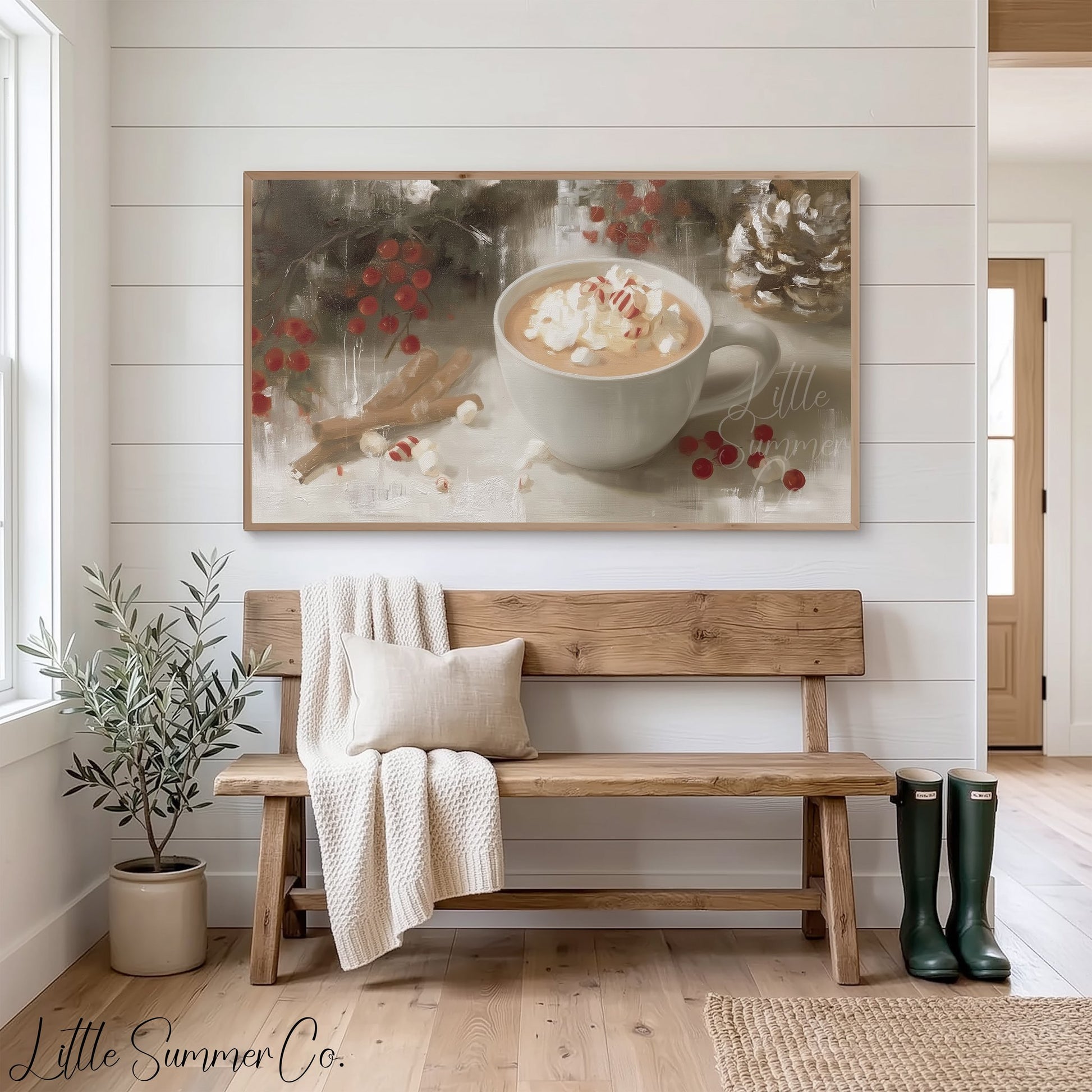 Peppermint Cocoa Cup Frame TV Art displayed on a TV