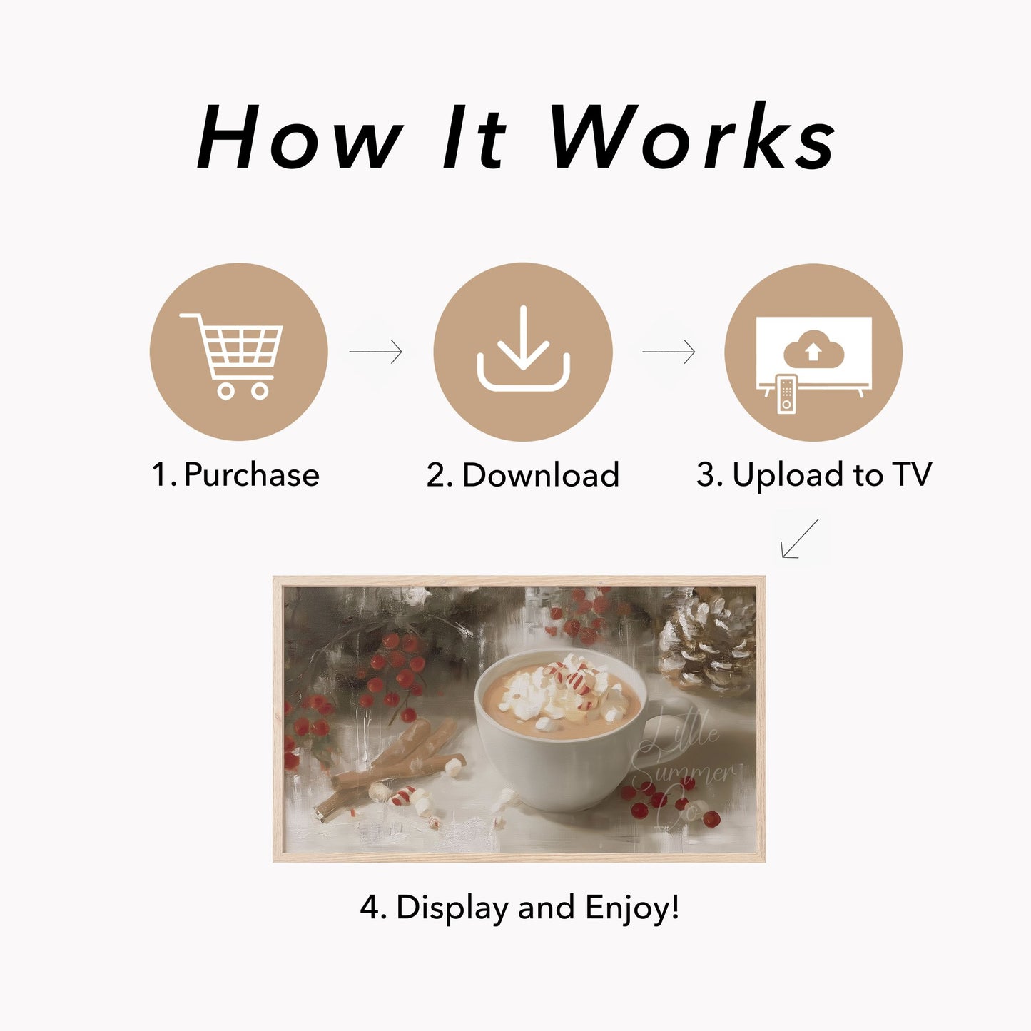 Peppermint Cocoa Cup Frame TV Art displayed on a TV