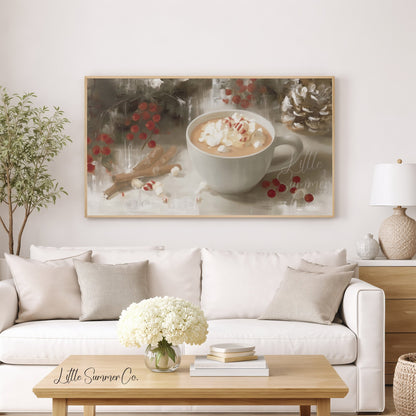 Peppermint Cocoa Cup Frame TV Art displayed on a TV