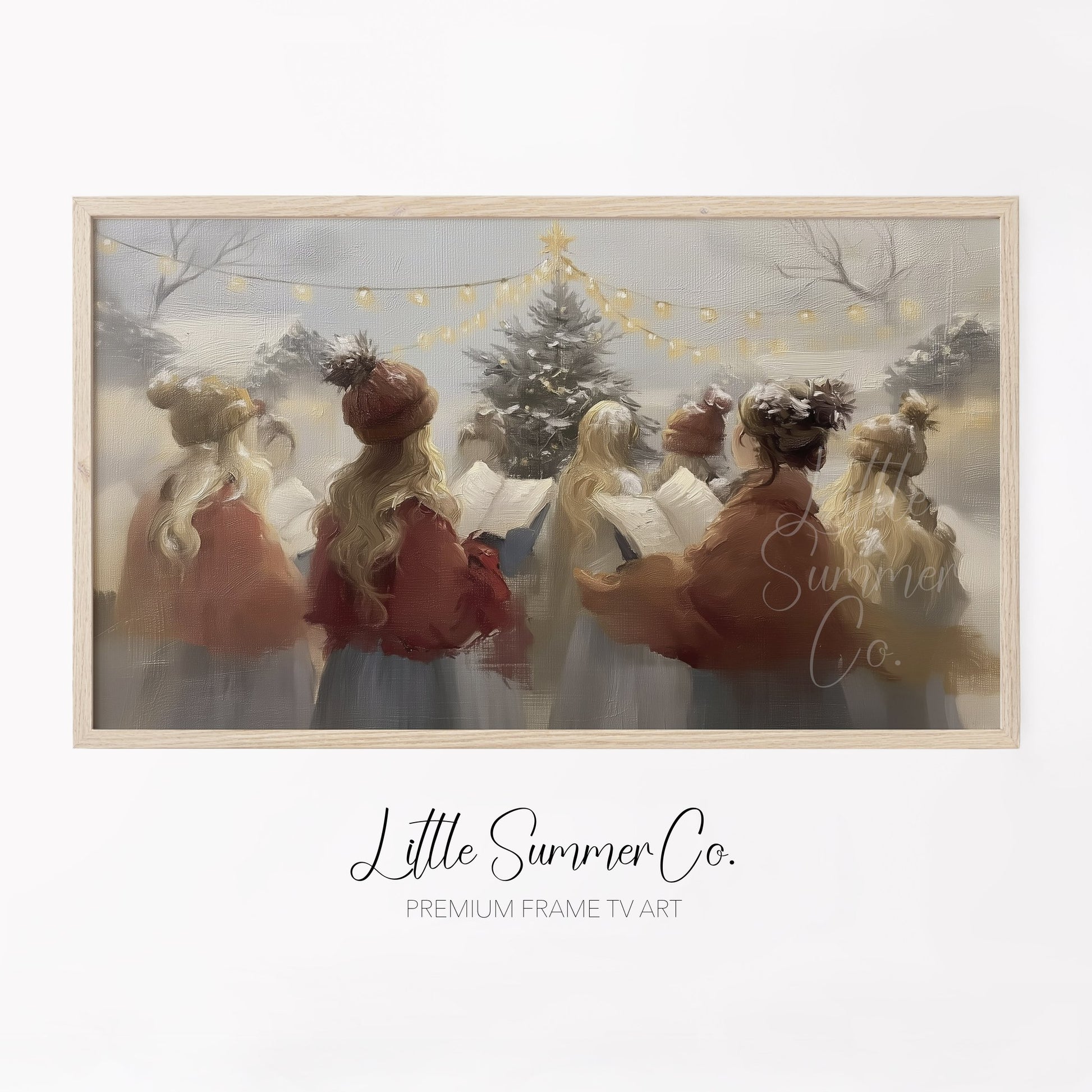 Christmas Carolers Tree Frame TV Art displayed on a TV
