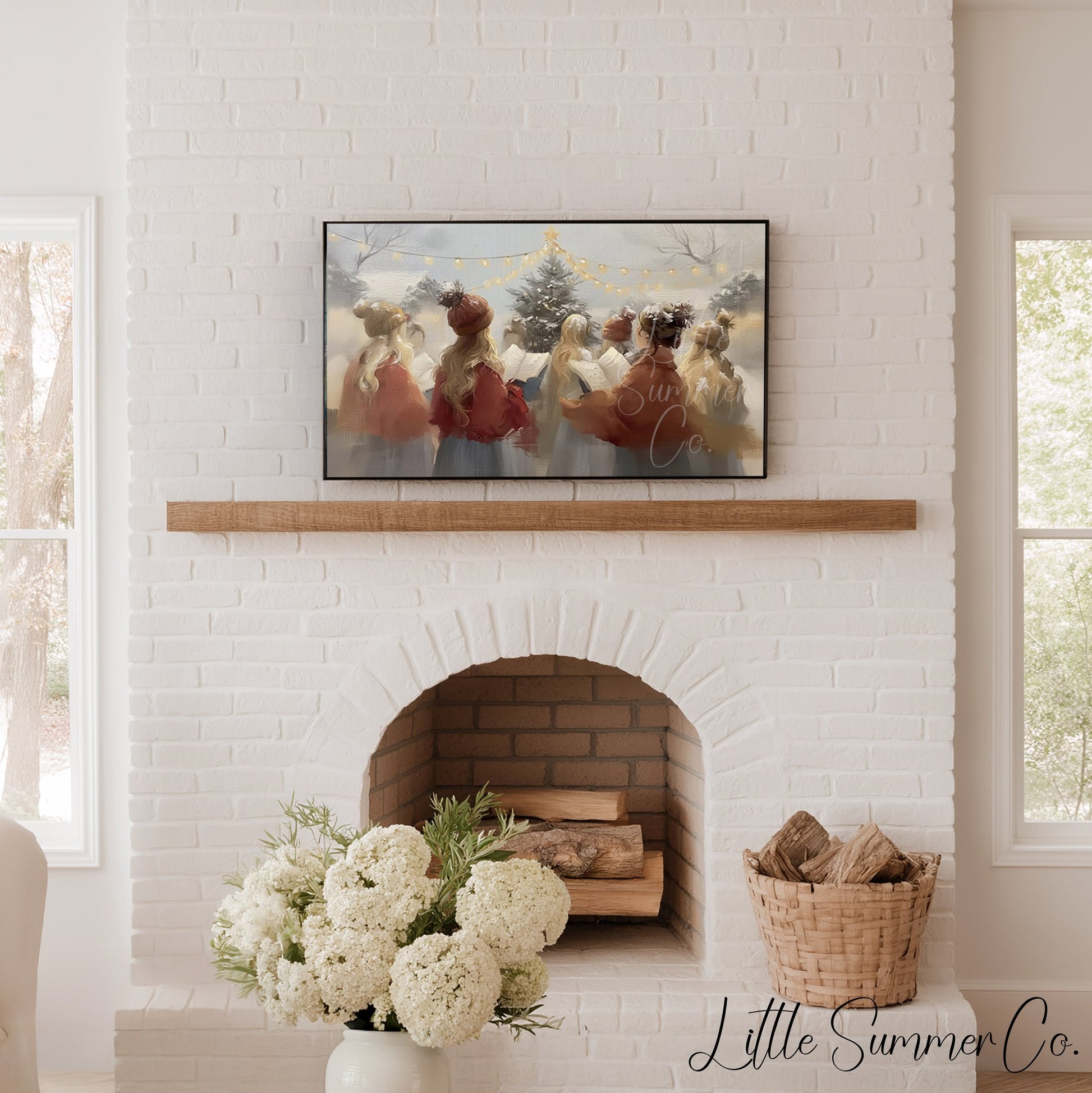 Christmas Carolers Tree Frame TV Art displayed on a TV