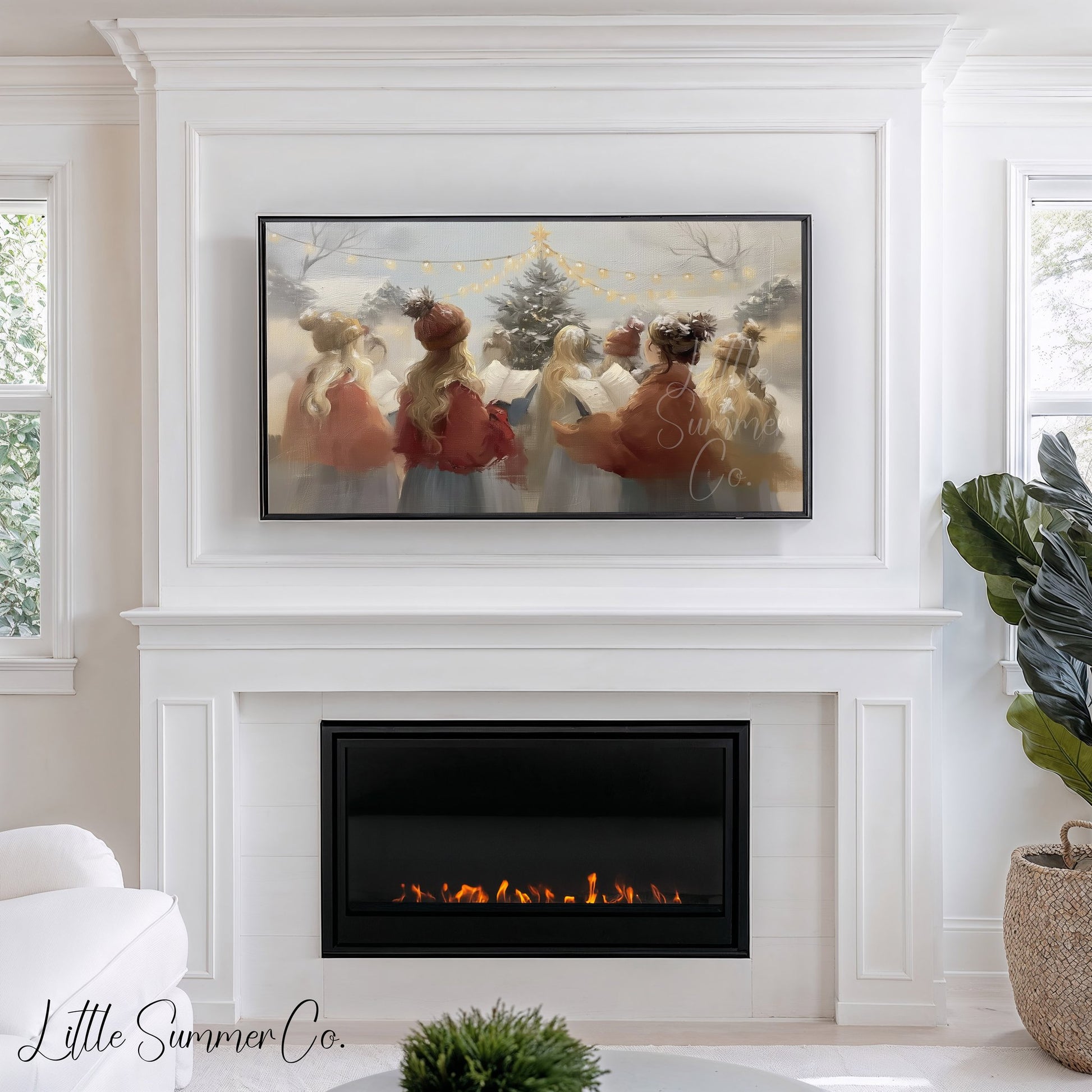 Christmas Carolers Tree Frame TV Art displayed on a TV