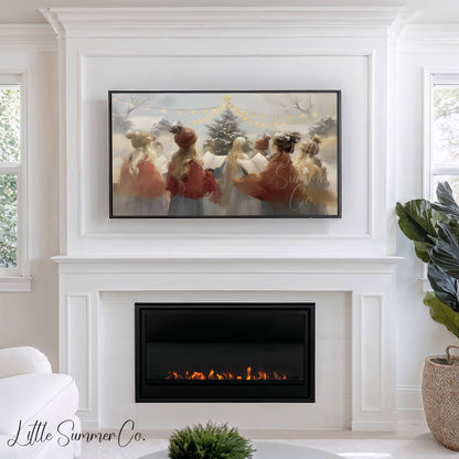 Christmas Carolers Tree Frame TV Art displayed on a TV