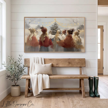 Christmas Carolers Tree Frame TV Art displayed on a TV