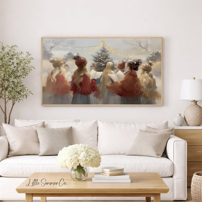 Christmas Carolers Tree Frame TV Art displayed on a TV