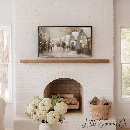 Christmas Market Stalls Frame TV Art displayed on a TV
