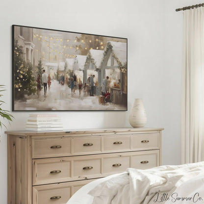 Christmas Market Stalls Frame TV Art displayed on a TV