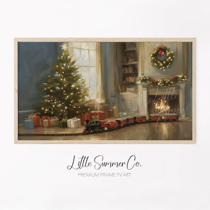 Christmas Tree Fireplace Frame TV Art displayed on a TV