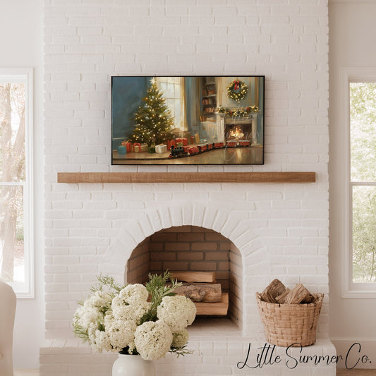 Christmas Tree Fireplace Frame TV Art displayed on a TV