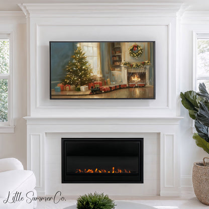 Christmas Tree Fireplace Frame TV Art displayed on a TV