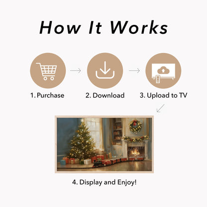 Christmas Tree Fireplace Frame TV Art displayed on a TV