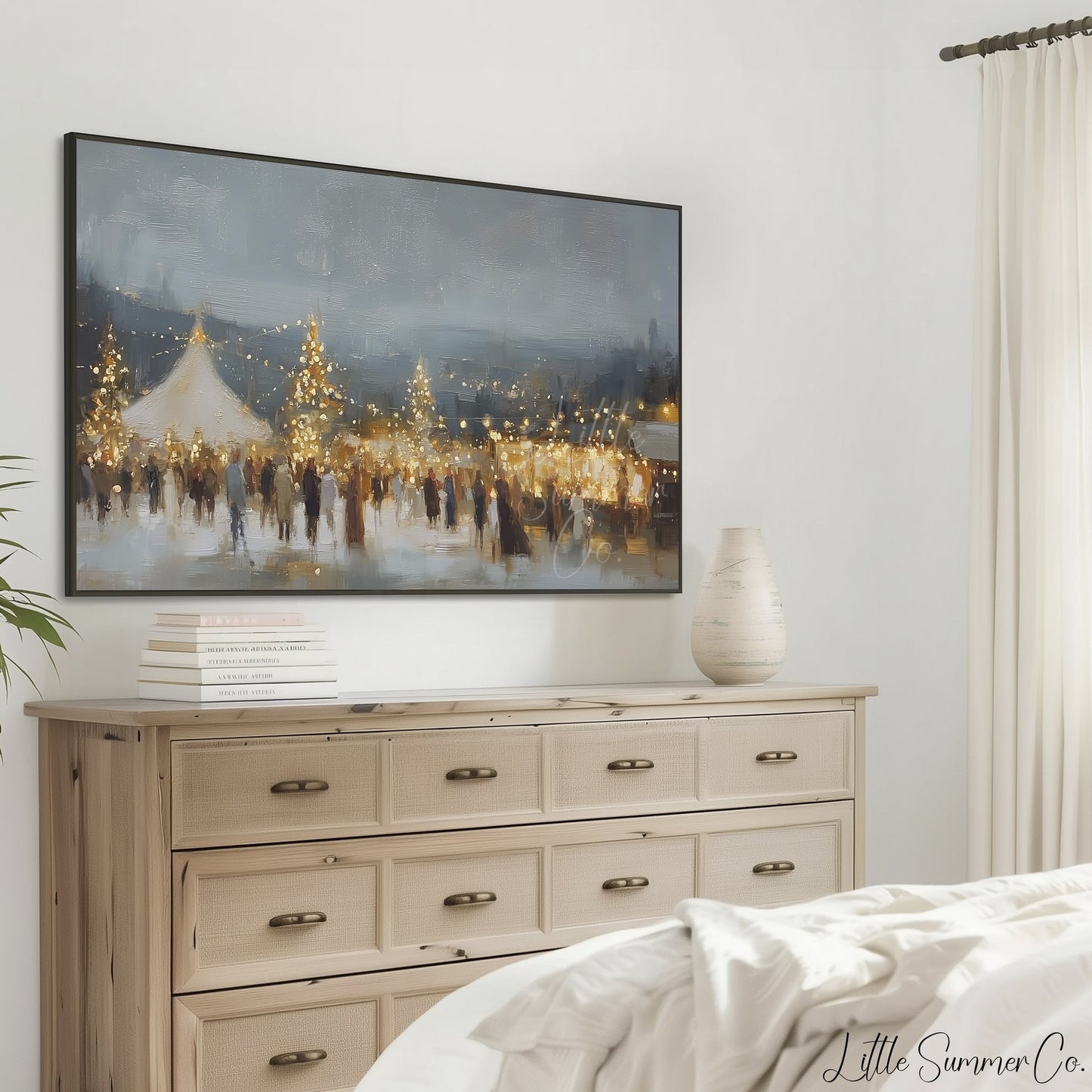 Christmas Market Lights Frame TV Art displayed on a TV
