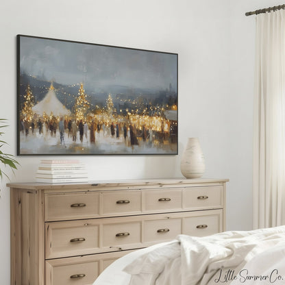 Christmas Market Lights Frame TV Art displayed on a TV