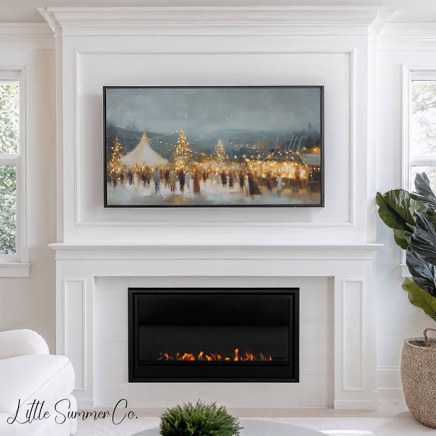 Christmas Market Lights Frame TV Art displayed on a TV