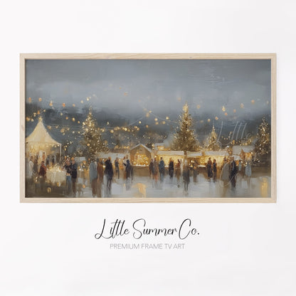 Golden String Lights Market Frame TV Art displayed on a TV